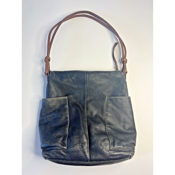 Vtg Y2K Grunge Faded Black Leather Shoulder Bag Women City Street - Picture 2 of 14